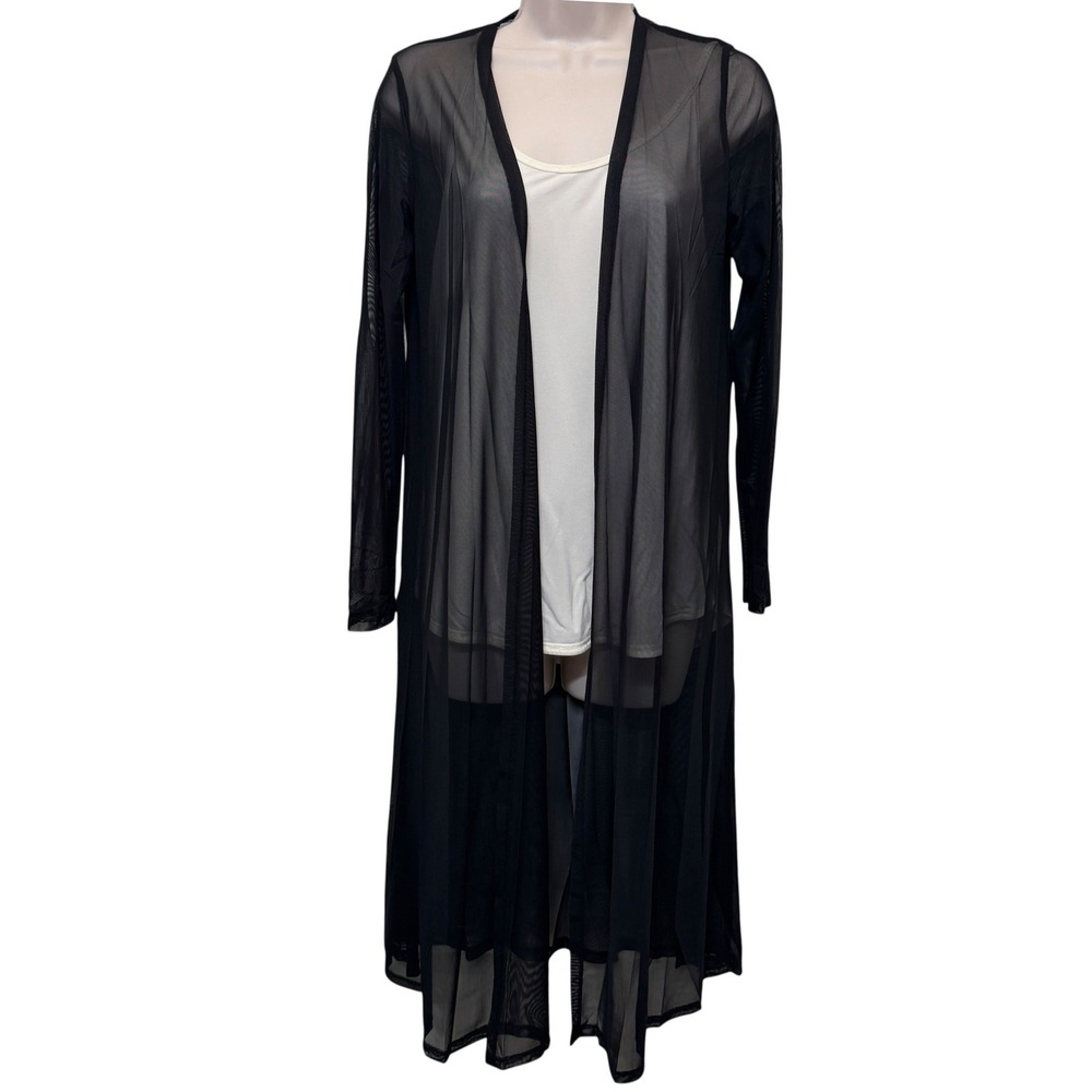 BelleLovin Womens Mesh Duster Cardigan M Black Sheer Longline Open Front Goth